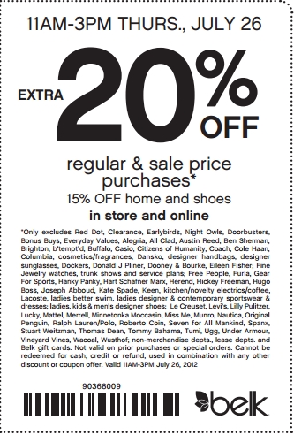 Print this Belk printable coupon to get extra 20% off reg and sale ...